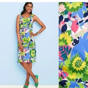 Talbots Size 8P - Tropical Floral Print Sateen Sleeveless Sheath Dress w/Ruffle